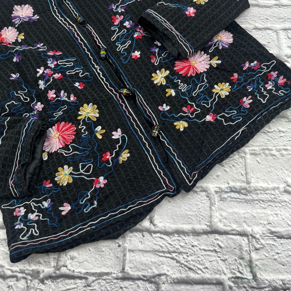 Drapers & Damons Womens 1X Black Multi Floral Embroidered Blazer Jacket - Picture 6 of 8